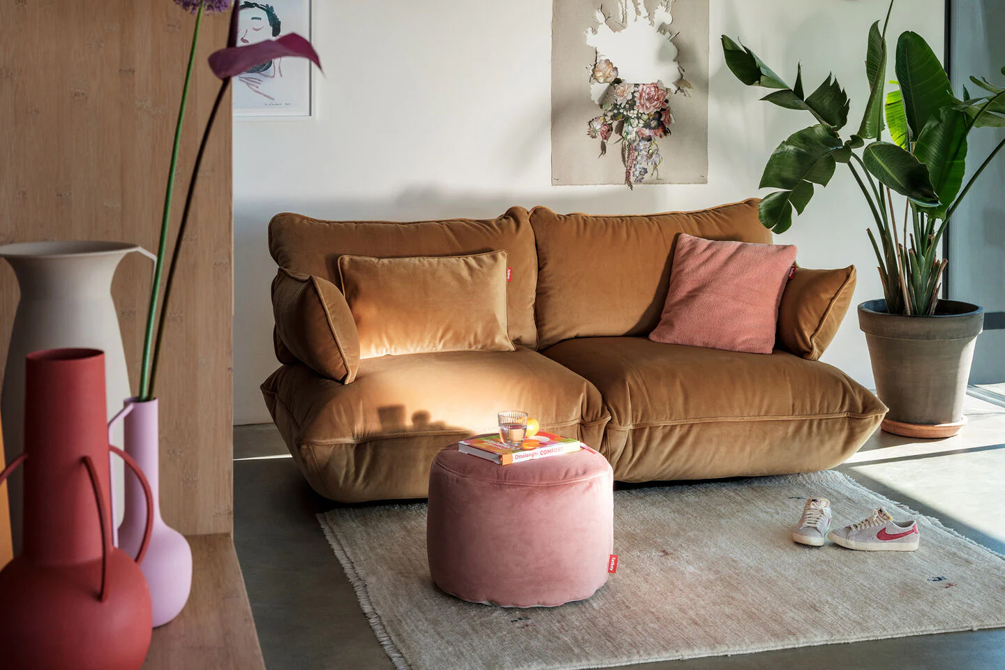 Point Recycled Velvet Pouf Ottoman - Image 18