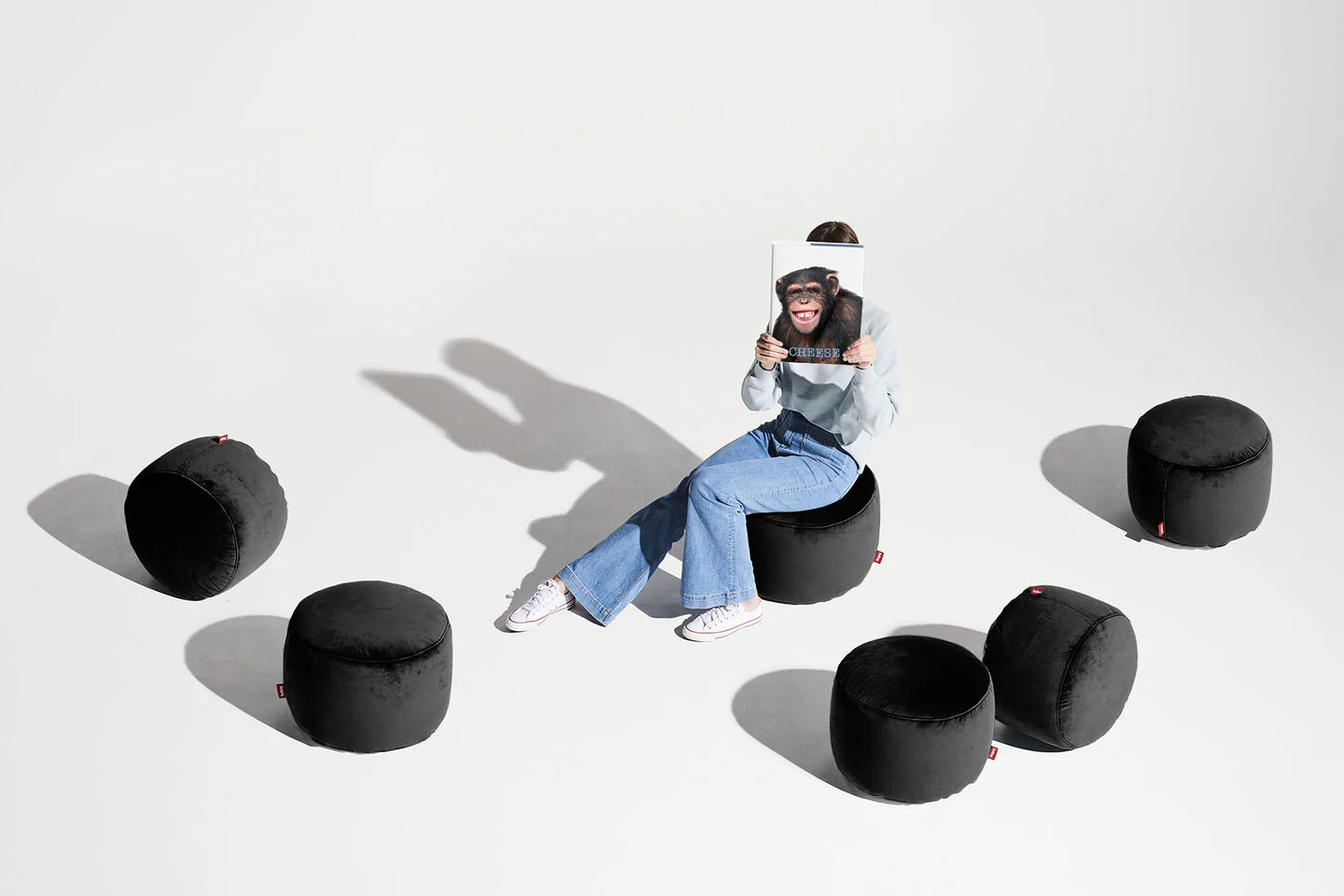 Point Recycled Velvet Pouf Ottoman - Image 25