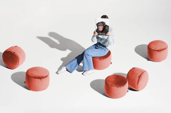 Point Recycled Velvet Pouf Ottoman (Exclusive Offer)